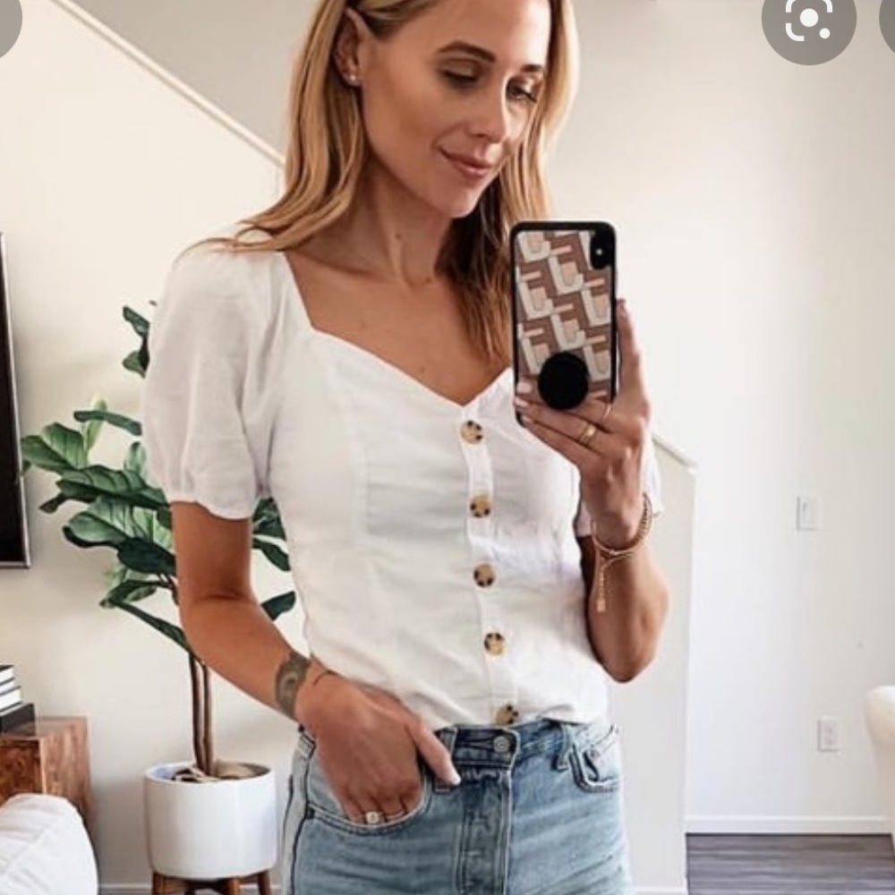 Abercrombie Linen Button Up Puff Sleeve Top